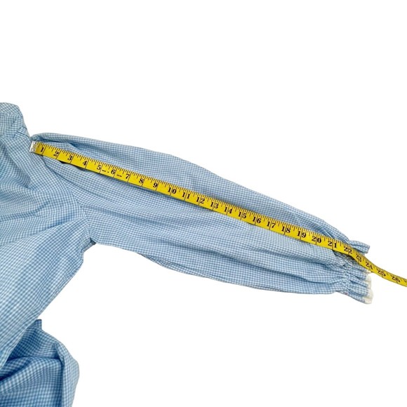 Vtg Handmade Nightgown Pleated Bib Eyelet Lace L/S Blue Gingham Zip Cottage Core - Picture 10 of 10